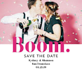 "BOOM Pop the Champagne" - Save the Dates in Raspberry by Erika Firm - Detail