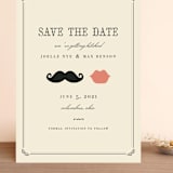 "Stache + Kiss" - Save the Dates in Crème by Penelope Poppy - Front