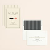"Stache + Kiss" - Save the Dates in Crème by Penelope Poppy - Assembled
