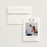 "watercolor flowers crest" - Save the Dates in Dusty Blue by Cass Loh - Save the Date with Envelope