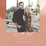 "Minimalist Abstract Sunset" - Save the Dates in Terracotta by Stephanie Given - Detail