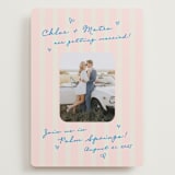 "The Right Stripes" - Save the Dates in Pink Grapefruit by Jackie Crawford - Front