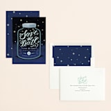 "Firefly Mason Jar" - Save the Dates in Midnight by Shannon Chen of Four Wet Feet Studio - Assembled
