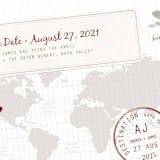 "A Faraway Destination" - Save the Dates in Cranberry by bumble ink - Detail