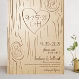 "Fall Carving" - Save the Dates in Woodgrain by Amanda Joy - Front