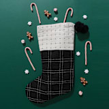 "Embroidered Monochromatic Holiday Stocking - Charcoal" - Stockings in black by Anchal