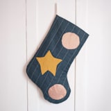 "Green Quilted Stocking with Multi-Color Appliqué Details No.1" - Stockings in green by Quiet Goods