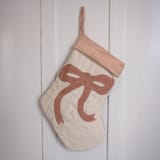 "Cream Quilted Stocking with Mauve Bow Appliqué and Cuff Details" - Stockings in natural by Quiet Goods