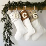 "Personalized Christmas Stocking, Velvet Tan Leather" - Stockings in brown by TwentyEight12