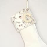 "Personalized Christmas Stocking, Velvet Neutral Faux Fur" - Stockings in white by TwentyEight12
