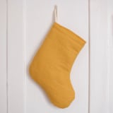 "Small Yellow Quilted Stocking with Multi-Color Appliqué Details" - Stockings in yellow by Quiet Goods