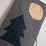 "Charcoal Quilted Stocking with Multi-Color Appliqué Details No.2" - Stockings in gray by Quiet Goods