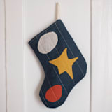 "Small Green Quilted Stocking with Multi-Color Appliqué Details" - Stockings in green by Quiet Goods