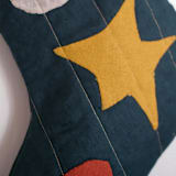 "Small Green Quilted Stocking with Multi-Color Appliqué Details" - Stockings in green by Quiet Goods