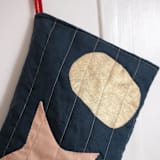 "Green Quilted Stocking with Multi-Color Appliqué Details No.2" - Stockings in green by Quiet Goods