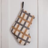 "Small Cream Quilted Stocking with Dual-Color Stripe Appliqué Details" - Stockings in natural by Quiet Goods
