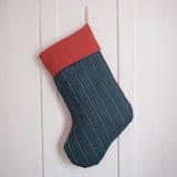 "Pink Quilted Stocking with Red Appliqué and Cuff Details" - Stockings in pink by Quiet Goods