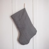 "Charcoal Quilted Stocking with Multi-Color Appliqué Details No.1" - Stockings in gray by Quiet Goods