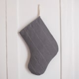 "Small Charcoal Quilted Stocking with Multi-Color Appliqué Details" - Stockings in gray by Quiet Goods