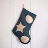 "Green Quilted Stocking with Gold Appliqué Details No.2" - Stockings in green by Quiet Goods