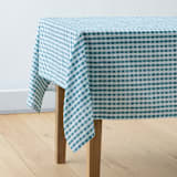 "Watercolor Gingham" - Tablecloth in Sky by Tessa Blackham - Tablecloth