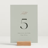 "Gilded Script" - Table Numbers in Sage by Angela Thompson - Displayed (stand not included)