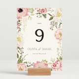 "Timeless Blooms" - Table Numbers in Peony by Susan Moyal - Displayed (stand not included)