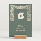 "Nouveau Frame" - Table Numbers in Sage by GeekInk Design - Displayed (stand not included)