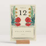 "Deco Spring Florals" - Table Numbers in Birch by Shiny Penny Studio - Displayed (stand not included)