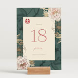 "Auspicious Peonies" - Table Numbers in Evergreen by fatfatin - Displayed (stand not included)
