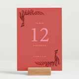 "Fiery" - Table Numbers in Ruby by Ghia Designs - Displayed (stand not included)