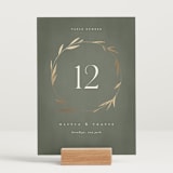 "Minimal Circle" - Table Numbers in Moss by Kelly Schmidt - Displayed (stand not included)