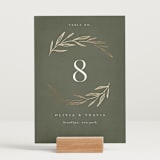 "Leaves" - Table Numbers in Moss by Kelly Schmidt - Displayed (stand not included)