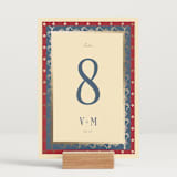 "Woven" - Table Numbers in Navy by Baumbirdy - Displayed (stand not included)