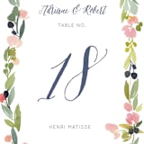 "Watercolor Wreath" - Table Numbers in Grapefruit by Yao Cheng Design - Detail