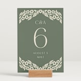 "Floral Diamond" - Table Numbers in Eucalyptus by Katharine Watson - Displayed (stand not included)