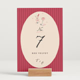"Velvet Cherry" - Table Numbers in Cherry by Sarah Rosenthal - Displayed (stand not included)