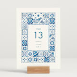 "watercolor tile" - Table Numbers in Navy by Anastasia Makarova - Displayed (stand not included)