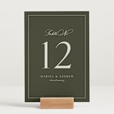"refined" - Table Numbers in Deep Olive by Nicole Walsh - Displayed (stand not included)