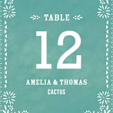 "Fiesta Folk Art" - Table Numbers in Lagoon by root beer float - Detail