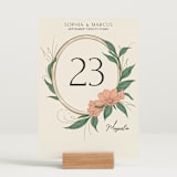 "Charming" - Table Numbers in Almond by GeekInk Design - Displayed (stand not included)
