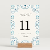 "Almafi" - Table Numbers in Cerulean by Itsy Belle Studio - Displayed (stand not included)