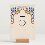 "Gilded" - Table Numbers in Cerulean by GeekInk Design - Displayed (stand not included)