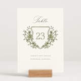 "watercolor flowers crest" - Table Numbers in Moss by Cass Loh - Displayed (stand not included)