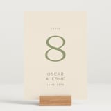 "Brooklyn" - Table Numbers in Sage by Ellen Schlegelmilch - Displayed (stand not included)