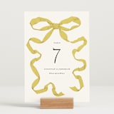 "Antique Ribbon" - Table Numbers in Citrine by Olivia Kanaley Inman - Displayed (stand not included)