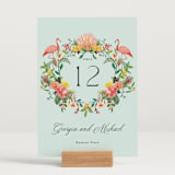 "Tropical Crest" - Table Numbers in Papaya by Susan Moyal - Displayed (stand not included)