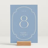 "Flora Arch" - Table Numbers in Cerulean by Baumbirdy - Displayed (stand not included)