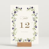 "Wildflower Trellis" - Table Numbers in Iris by Everett Paper Goods - Displayed (stand not included)