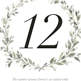 "Watercolor Wreath" - Table Numbers in Linen by Katrina Crouch - Detail